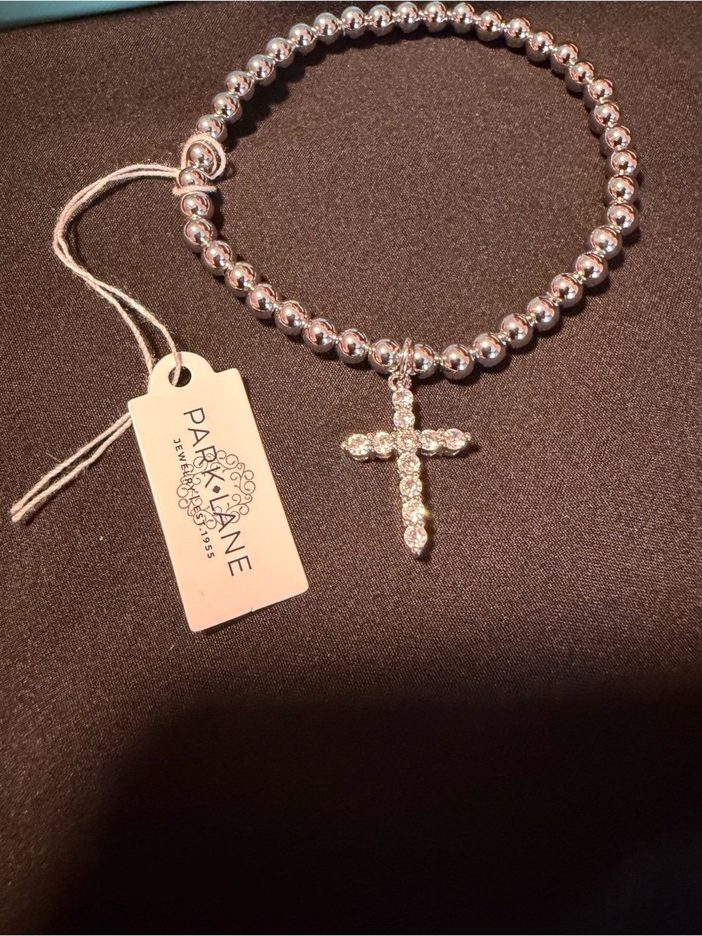 Park Lane Silver Beaded Crystal Cross Stretch Bracelet New